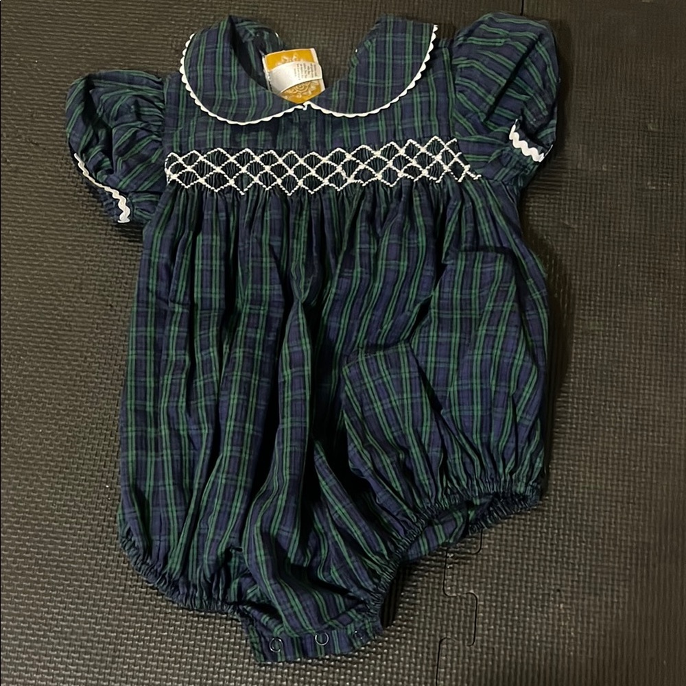 TBBC Plaid Baby Romper with White Trim